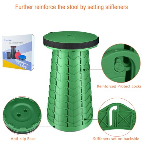 Image of Boreeman Upgraded Folding Stool Lightweight Yet More Sturdy with Load Capacity 400lbs Portable Collapsible Stool for Camping Fishing Hiking BBQ (Army Green)