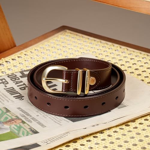 BEAU TODAY Women's Leather Belt for Jeans Dresses Pants Fashion Waist Belt Casual Dress Belt with Gold Buckle2
