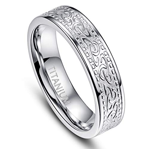6mm Celtic Knot Titanium Rings Silver for Men Women Polished-Finish Wedding Bands Comfort Fit Size 8