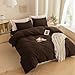 ECOCOTT Duvet Cover King Size -100% Washed Cotton Linen Like Textured Breathable Durable Soft Comfy Bedding Set with Zipper Closure & Corner Ties (Cocoa Brown, 104