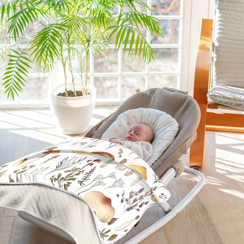Image of Wild Weeds Mushrooms Baby Swaddle Blanket for Boys and Girls, Muslin Baby Receiving Swaddle Blanket, Soft Cotton Nursery Swaddling Blankets for Newborn Toddler Infant