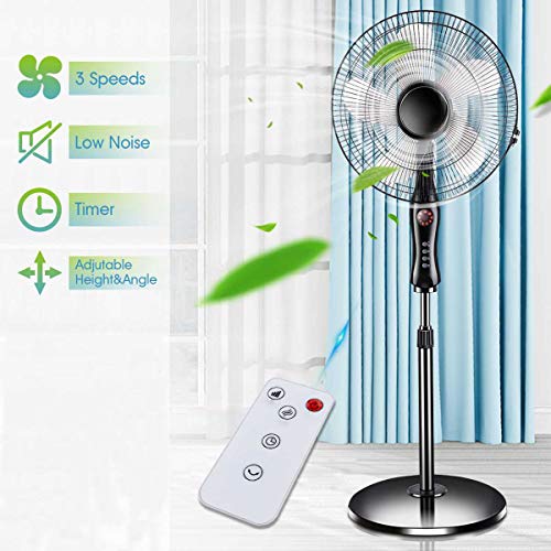 Tragbarer Standventilatoren Bodenventilator Timer / 3 Windgeschwindigkeit Standoszillierender Ventilator Mit Verlängerungskabel,A