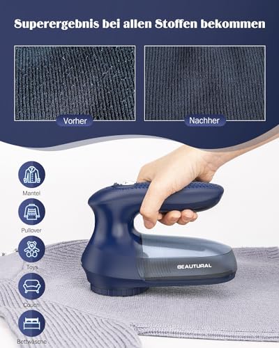 BEAUTURAL Fusselrasierer mit Stromkabel oder Batterie, Wollrasierer Elektrisch, Starker Fusselentferner für Kleidung Sofa Teppich Große Rasierfläche