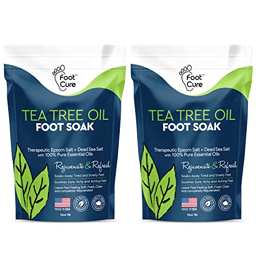 Tea Tree Oil Foot Soak with Epsom Salt – Best Toenail Fungus Treatment, Athletes Foot & Softens Calluses – Soothes Sore & Tired Feet, Fungal Toe, Foot Odor Scent, Spa Pedicure – Made in USA – 2 Pack