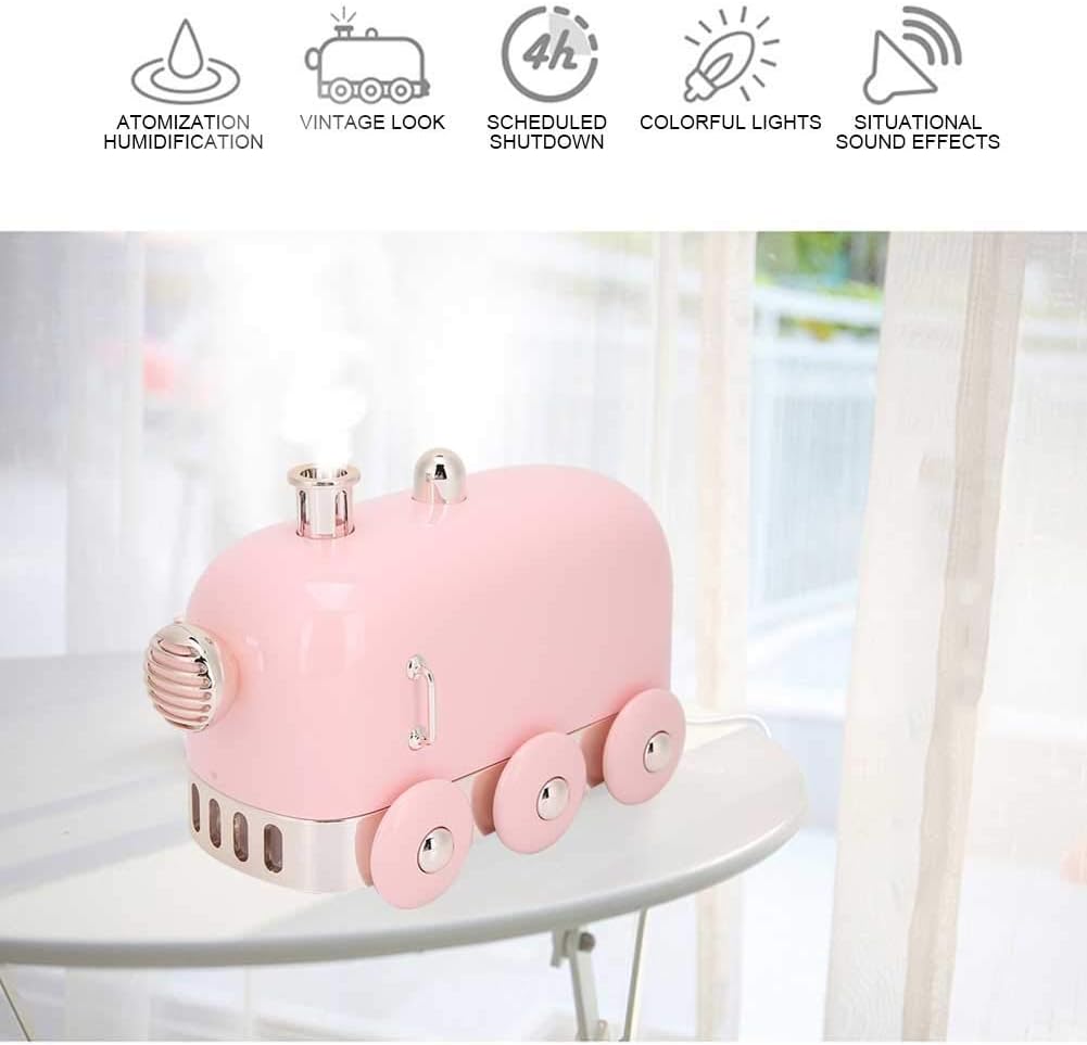Cool Mist Humidifier, Ultrasonic Train Shape 300ml Colorful Light Small Humidifier, for Bedroom Living Room(Impression powder)