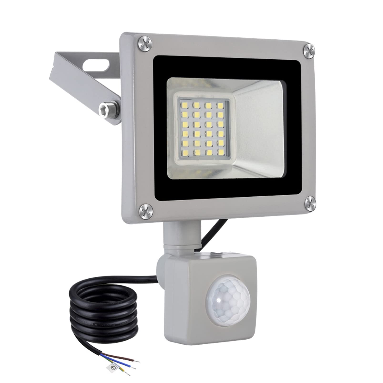 20W LED Floodlight PIR, 1600LM Outdoor LED Flood Light with Motion Sensor, IP65 Waterproof Smart Street Lighting 6500K Daylight White Security Lights for Backyard Garden Garage Yard