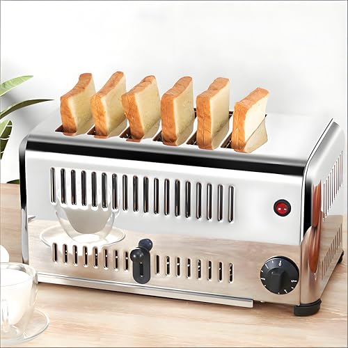 GSHSHOU Tostadora Comercial de 6 Rebanadas, con Bandeja para Migas Extraíble, Cinco Configuraciones de Tostado, Alta Potencia de 3200 W, Adecuada para Restaurantes, Panaderías y Cocinas Domésticas.