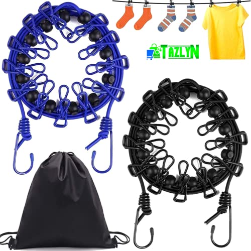 Image of TAZLYN Black Retractable Clothesline with Hooks and Clips, 4m Nylon Rope, Pack of 3, 13ft Cloth Drying Wire with 12 Clips
