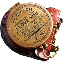 Engraved Brass Compass with Leather Case - Nautical Gift for Our Son from Dad and Mom - Anniversary, Birthday