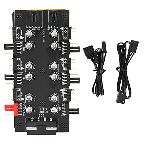 6 Way Splitter Hub, 4PIN PWM Fan Speed Control and 3PIN ARGB Lighting Expansion Board, 1 to 6 Fan and RGB Extender for PC Motherboard with Dual Mounting Options (IDE Interface)
