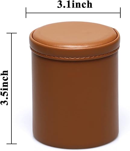 Miniatura 5 de Juego de dados de cuero sintético, color camello y terciopelo beige, profesional, con 6 dados de punto negro para juegos de mesa Farkle Yahtzee, 1