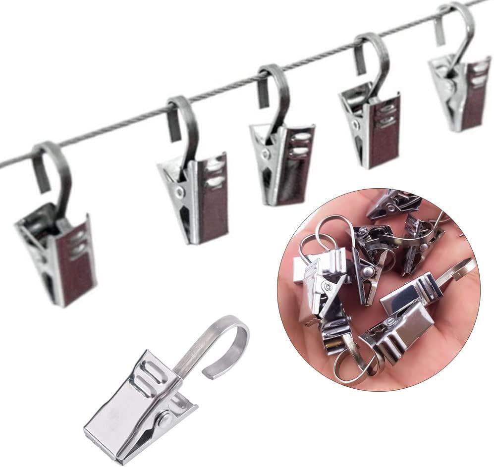50 Pinces à Rideaux En Acier Inoxydable - 33mm Avec Crochets - Argent