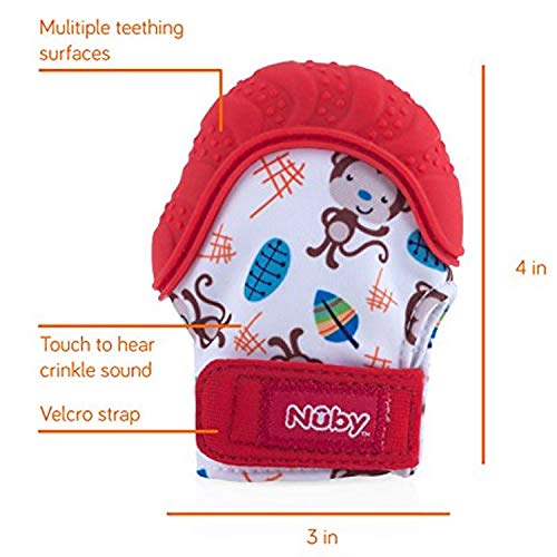Nuby Soothing Teething Mitten With Hygienic Travel Bag, Pink, 2 Count #TOP2
