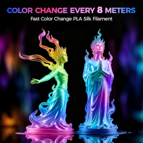 Image of Silk PLA Filament, Silk Rainbow 3D Printer Filament 1.75mm, Fast Color Change Each 8 Meters, Individually Vacuum Packed, 1KG Spool, 1kg Colorful Rainbow
