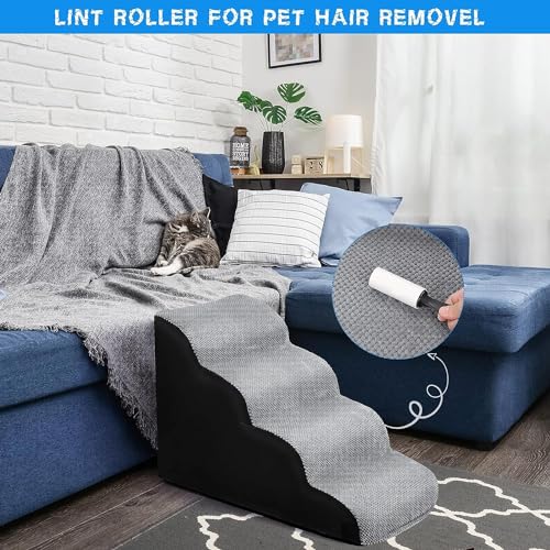 Breiter Hundetreppe 4 Stufen 50cm hoch für Kleine Hunde, Hochdichtem Schaumstoff Haustiertreppe, Waschbarem Bezug und Rutschfestem Boden, 51x72x41cm