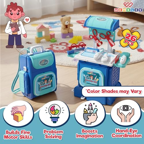 Image of Wembley Doctor Set for Kids 3+ Years | 2-in-1 Pretend Play Medical Kit with Stethoscope & 26 Pieces | Portable Doctor Playset for Boys & Girls | Role Play Toy | Birthday Gift for Kids