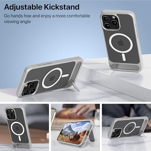 Image of eller sante Zenon Magpro Back Cover Case for iPhone 16 Pro Max Scratch Resistant Camera Screen Protector TPU Shockproof with Stand Holder Mag-Safe Wireless Charging- Silver