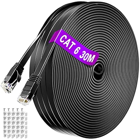LAN Kabel 30 Meter, Cat 6 Netzwerkkabel 30m Flach Outdoor, Ethernet Kabel Hochgeschwindigkeits 10/100/1000Mbit/s Cover