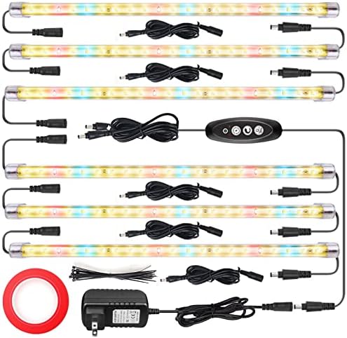 Plant Grow Light 6 Packs T5 Samsung＆Full Spectrum 3500K 6500K＆Red LED with Auto Cycle Timer 3/6/12Hours Dual Channel 4 Brightness Level Growing Lamp for Indoor Plants from Seeding to Harvest