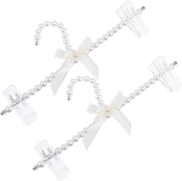 2Pcs Pearl Clothes Pants Hanger Pearl Bride Hanger for Wedding Dress with Clip for Closet Organizer Space Saving Storage of Pants Trousers and Skirt Stylish Clothing for Home Girl Baby Women