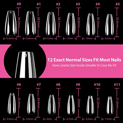 Image of UNA GELLA Long Coffin Nail Tips 504pcs Clear Long Gel Nail Tips Coffin Pre-shaped Full Cover Fake Nails Acrylic False Press on Nails For Nail Extension DIY Salon Soft Gel Tips 12 Sizes