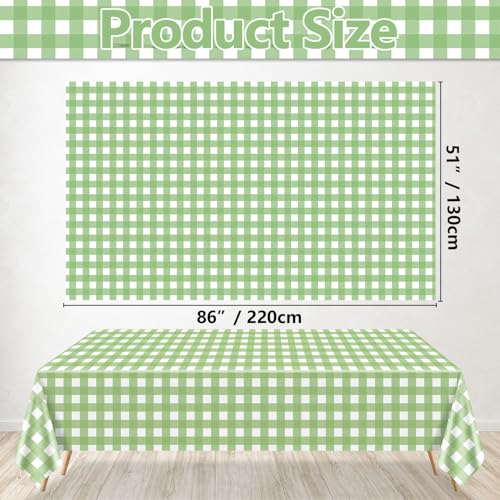Confezione da 4 tovaglie a quadretti verde chiaro e bianco a quadretti, rettangolari, impermeabili, 210 x 130 cm, per feste di compleanno, vacanze, forniture all'aperto - immagine 3