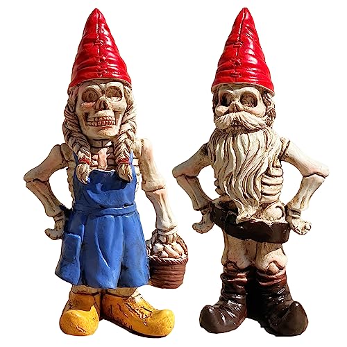JARPSIRY 2PCS Male and Female Halloween Skeleton Gnome Couple Garden Statue Zombie Gnome Sculptures...