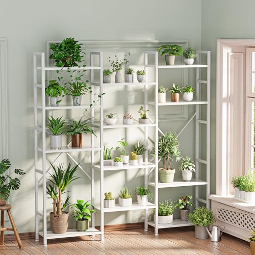 Image of SUPERJARE Triple Bookshelf, Bookcase with 14 Open Display Shelves, Wide Book Shelf Book Case for Home & Office, 5 Tier, White