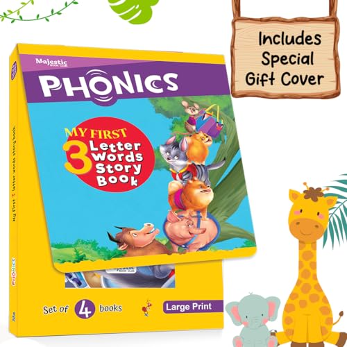 Image of THE BOOK TREE Phonics First Reading Book of 3 letter words reading book, set of 4 books for early readers with activity. LARGE FONT SIZE.