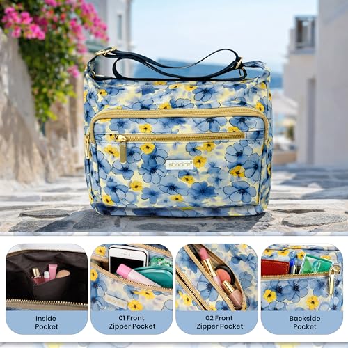 Image of Storite Women's Crossbody Sling Bag | Multi Pocket Lightweight Shoulder Bag | Adjustable Strap Travel Messenger Bag | Boho Design Casual Everyday Purse