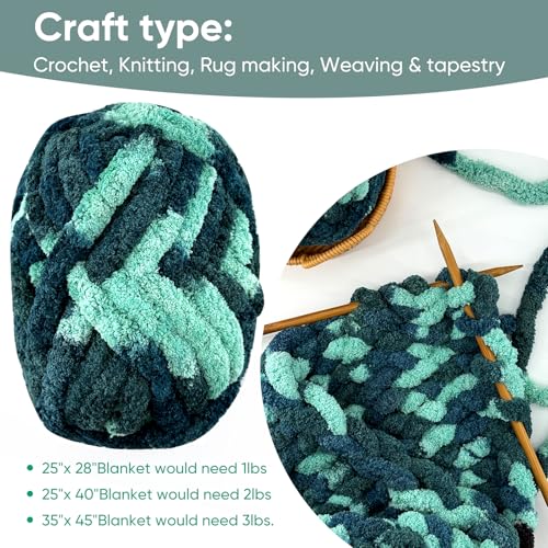 Image of 8 Jumbo Packs Chunky Chenille Yarn for Crocheting, 31.7 yds, 8 oz Each Skein Bulky Thick Fluffy Yarn for Knitting, Super Bulky Chunky Yarn for Hand Knitting Blanket, Soft Plush - Muti Sage Green