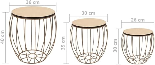 Miniatura 9 de Juego de 3 mesas redondas de café, mesa extraíble y base de metal con cesta de almacenamiento, mesa apilable para sofá, mesa de cóctel, mesa