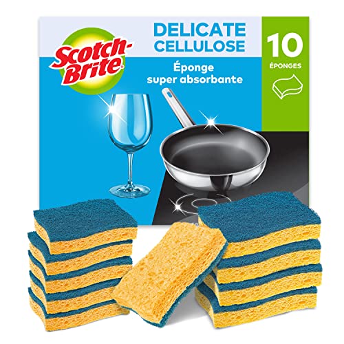 Scotch-Brite Delicate Éponge à Récurer en Cellulose non Rayante , 10 Pièces - Tampon à...