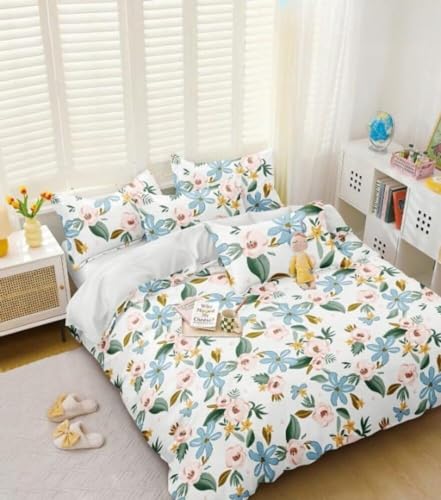 Image of TIB The Intellect Bazaar Glace Cotton Elastic Fitted Bedsheets King Size | Bedsheet for Double Bed with 2 Pillow Covers (72 inch x 78 inch or 182 x 152 cm) M-Floral Design