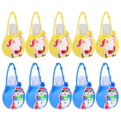 DEARMAMY Botellas Portátiles de Silicona para Almacenamiento de Líquidos 10 Piezas Diseño Navideño Azul Muñeco de Nieve y Amarillo Papá Noel Aptas para Perfume Gel y Loción Prácticas