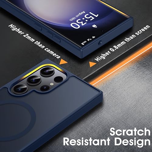 Image of Oterkin Magnetic for Samsung Galaxy S23 Ultra Case Matte, S23 Ultra Phone Case Compatible with MagSafe Frosted Translucent Shockproof Anti-Scratch Slim Fit Case Military Grade Protection (Dark Blue)