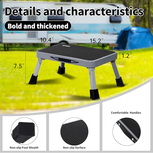 Image of RV Step Stool Foldable 1-Step Ladder Sturdy Metal Stable Step Stool with a Non-Slip Platform Supports up to 500 lb with Non-Slip Rubber Feet, Easy to Carry