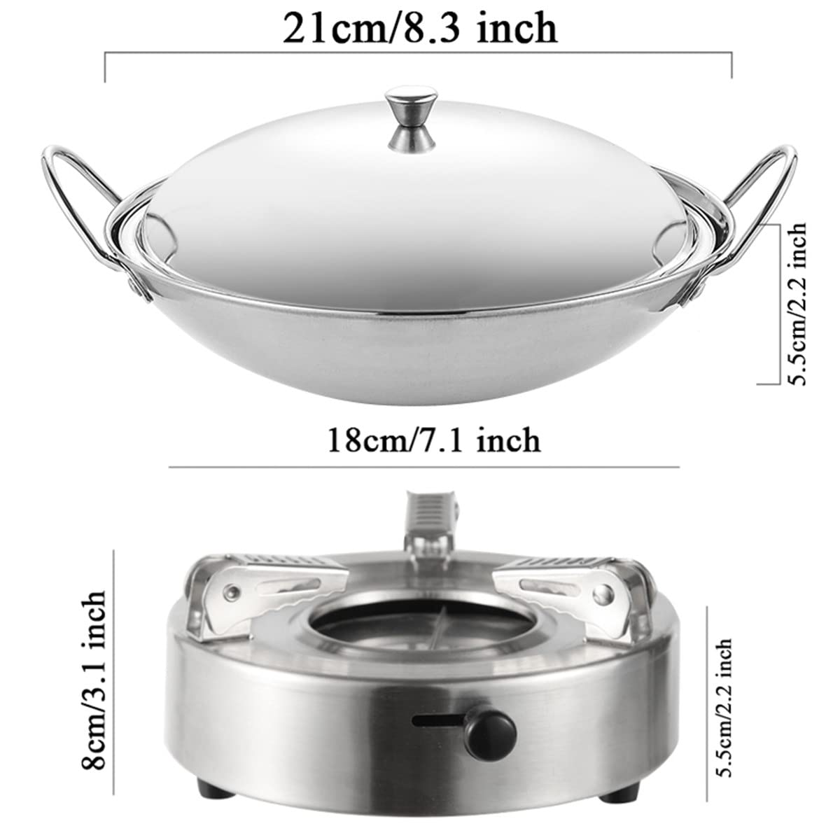 Spirituskocher-Set, Camping-Spirituskocher, Fester Alkoholkocher mit Topf, Edelstahl-Alkoholbrenner für Picknick, Wandern, Grillen, kein Stromverbrauch,S
