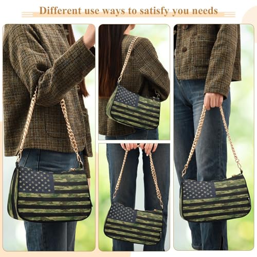 Image of Shoulder Bags for Women American US Flag Independence Day Patriotic Hobo Tote Handbag Small Clutch Purse with Zipper Closure