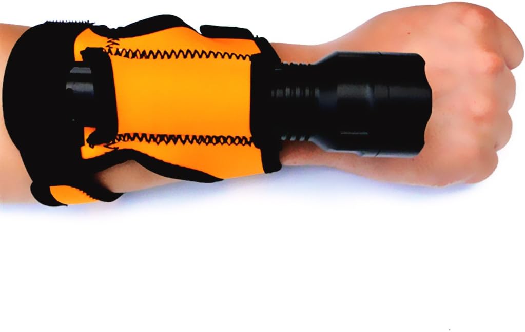 MonkeyJack Durable Universal 3mm Neoprene Hand Free Flashlight Holder Glove Underwater Scuba Diving Dive Outdoor Camping Hunting Climbing Torch Holster Hand Arm Mount Strap - Orange image 5