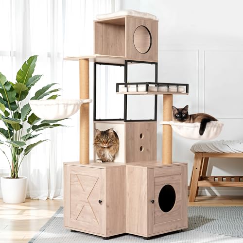 Torre moderna para gatos con rascador y cojín lavable miniatura 1