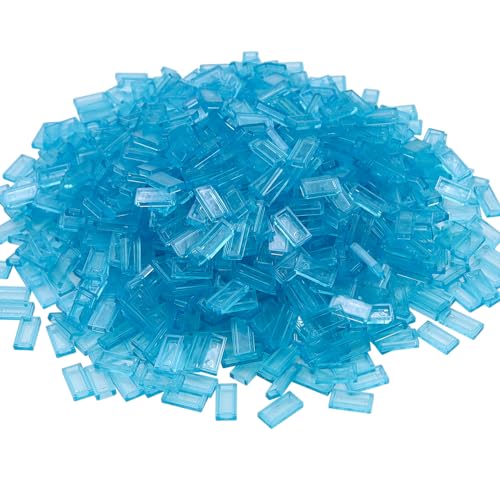 INNAL 1000 bloques de construcción clásicos a granel, piedras planas, ladrillos azules a granel, azul claro transparente, 1 × 2 azulejos, piedras transparentes para niños a partir de 3 años