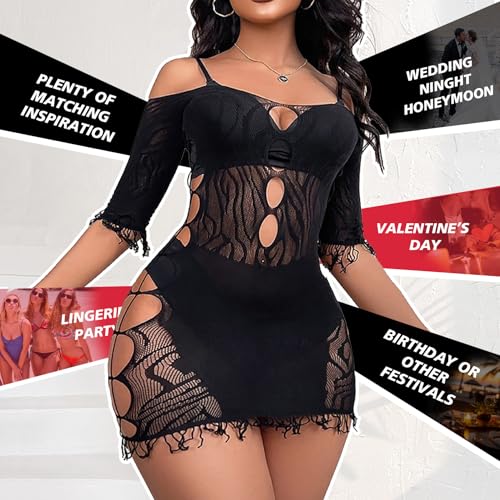 Famstar Sexy Lingerie for Women Naughty Fishnet Lingerie Set Bodysuit Outfits Teddy Erotic Sheer Mesh