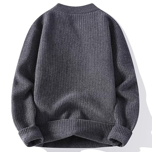 Men Solid Color Sweater Pullover Cable Knit Round Neck Sweaters Long Sleeve Knitwear Loose Chunky Knitted Sweaters2