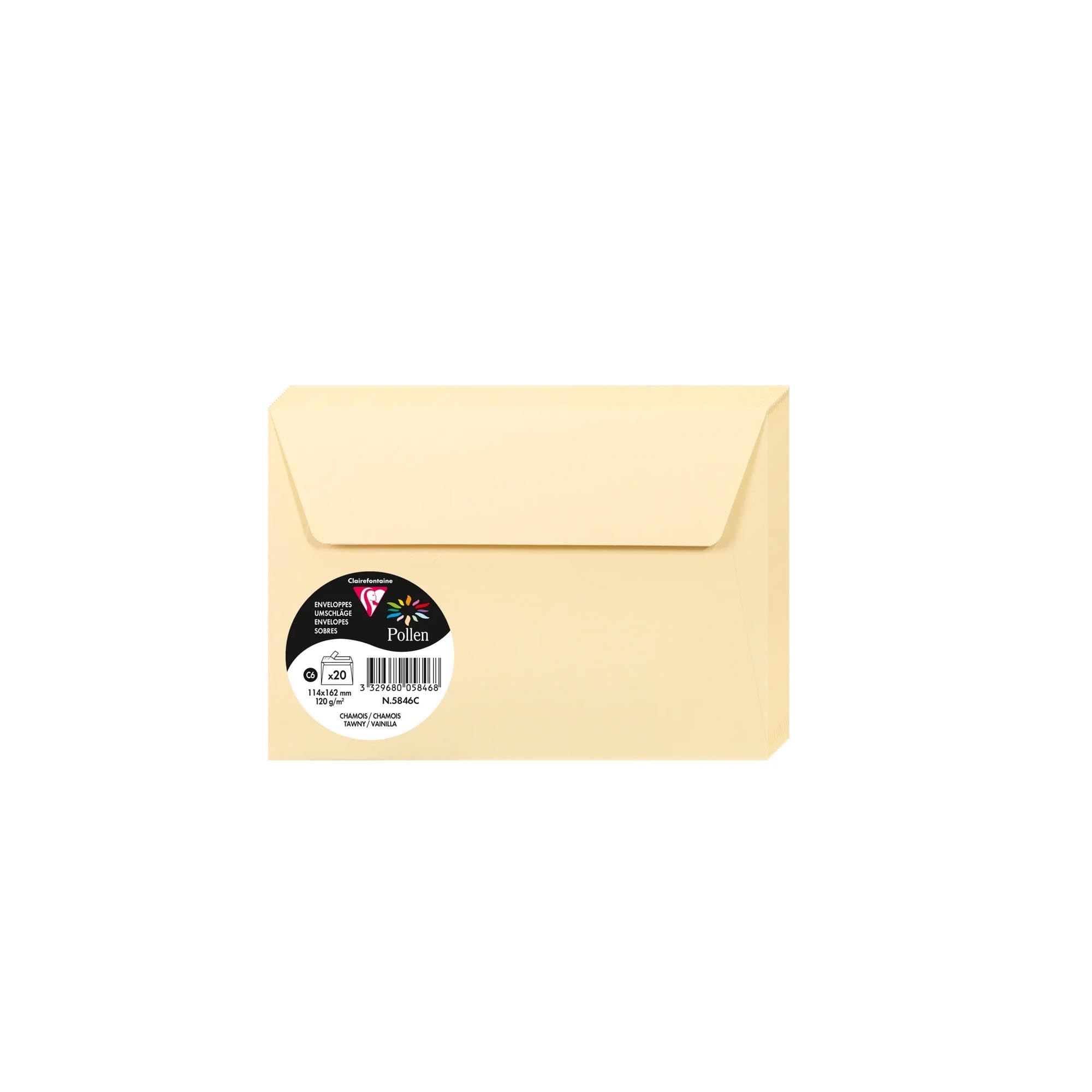 Clairefontaine 5846C Pack of 20 Self-Adhesive Envelopes Format C6 11,4x16,2cm 120g Tawny Colour Invitation Events Correspondence Pollen Range Premium Paper