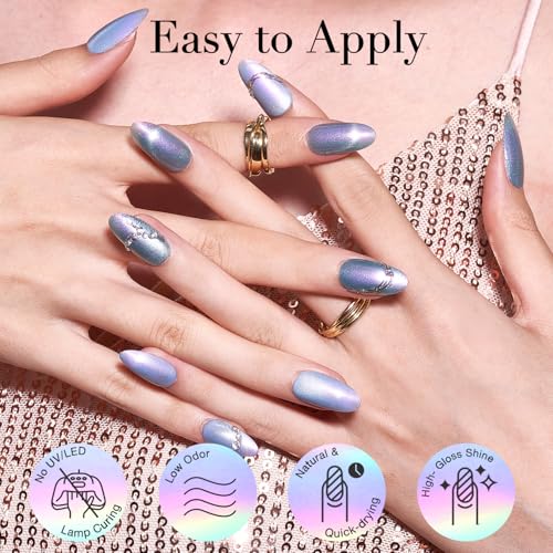 Image of AZUREBEAUTY Magnetic Cat Eye Nail Polish Set - 2 Cat Eye & 2 Glitter Colors with Top Coat, Chrome Shimmer Gel Effect, Quick Dry Long Lasting DIY Nail Kit for Salon Home