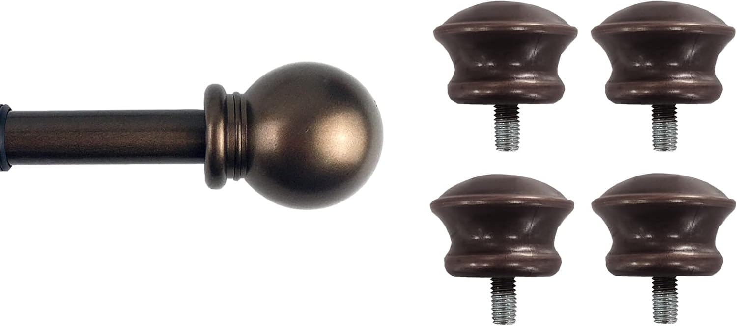 Kowibcl 4Pcs Curtain Rod Finials for 5/8 Inch Dia Rod of Mushroom Shape,M5 Thread Dia(Bronze), with 5/8 inch Telescoping metal curtain rods,28-48inch Adjustable Curtain Rods, Bronze : Home & Kitchen