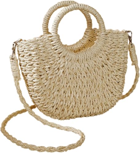 Sac en paille avec sangle amovible et format rond pour femme élégante