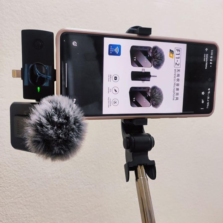 Image of F11-2 Wireless Lavalier Microphone 3-in-1 Type C & Lightning Noise Cancelling Collar Mic for Video Recording, Vlogging, YouTube, Live Streaming, Online Teaching & Interviews