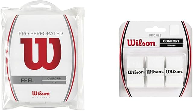 Wilson Unisex-Adult Pro Perforated Tennis Racket Overgrip, White, Pack of 12 & Unisex Adult Pro Overgrips, White, NS